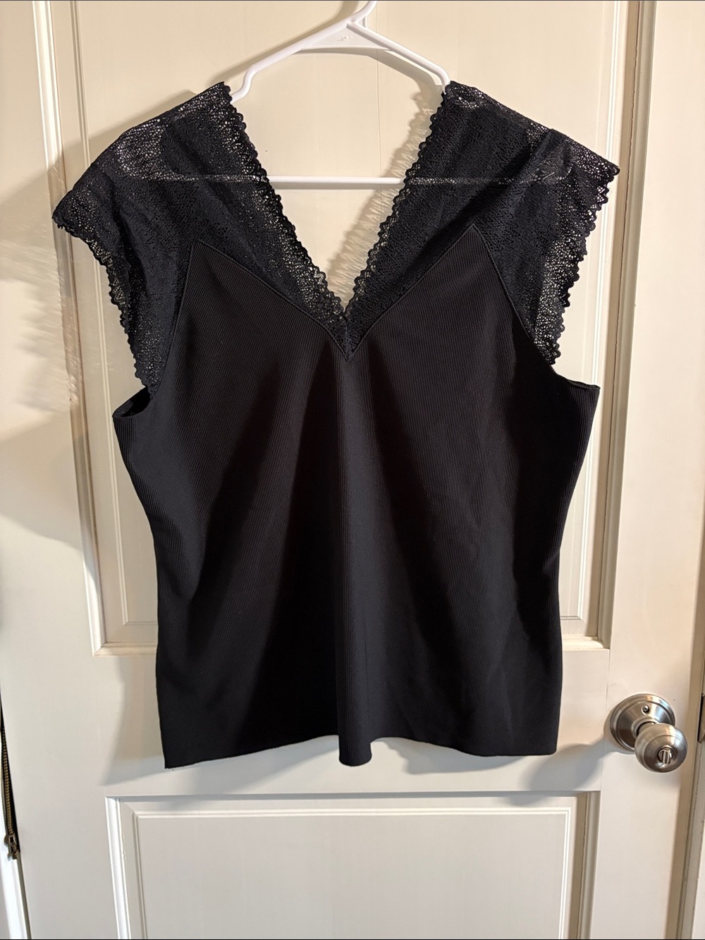 Black Lace-Trim V-Neck Sleeveless Top